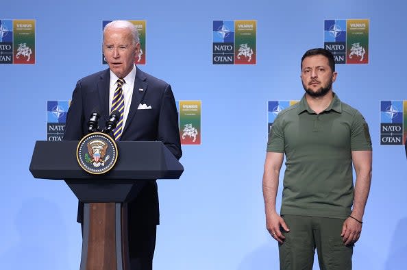 Joe Biden speaks to announce the G7 nations’ joint declaration for the support of Ukraine (Sean Gallup/Getty Images)