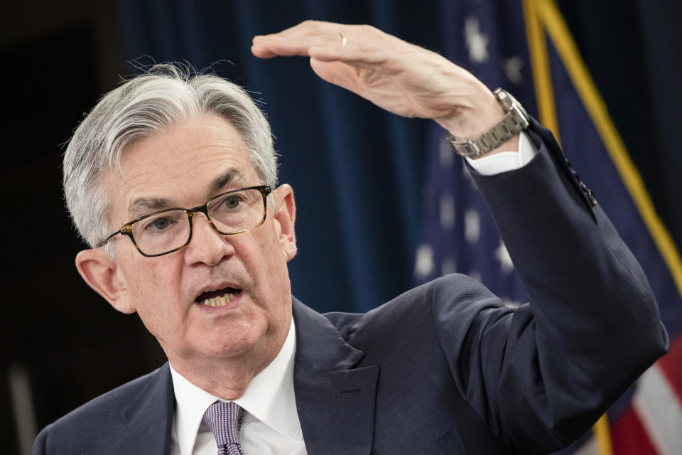 WASHINGTON, DC - JANUARY 29: Federal Reserve Board Chairman Jerome Powell speaks during a news conference after a Federal Open Market Committee meeting on January 29, 2020 in Washington, DC. Chairman Powell announced that the Federal Reserve will not be adjusting interest rates. (Photo by Samuel Corum/Getty Images)