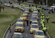 Taxi drivers protest against Uber in Bogota, Colombia, October 23, 2017. REUTERS/Jaime Saldarriaga