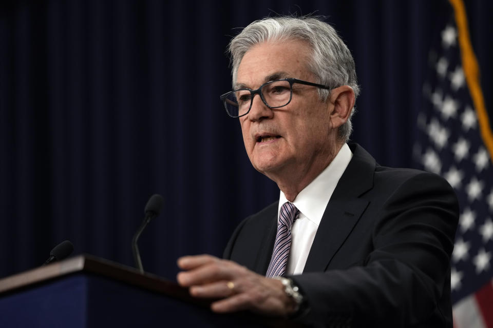 Federal Reserve Chairman Jerome Powell speaks during a news conference in Washington, Wednesday, May 3, 2023, following the Federal Open Market Committee meeting. (AP Photo/Carolyn Kaster)