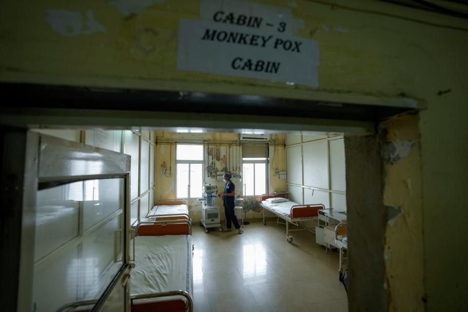 A health worker stands at a monkeypox ward set up at a civil hospital in Ahmedabad, India (AP)