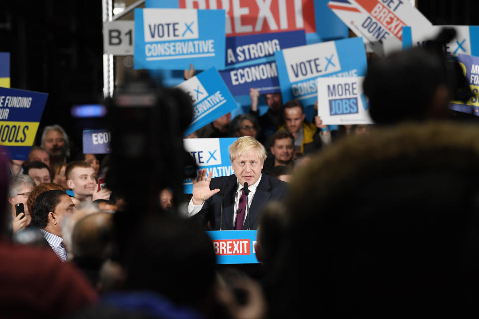 Prime Minister Boris Johnson pictured during a campaign speech in Manchester. Source: Stefan Rousseau/PA Wire