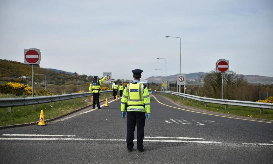 Gardai man the checkpoint for non-essential travellers