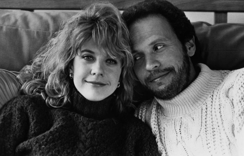 Meg Ryan as Sally and Billy Crystal as Harry pose for the a promotional photo for the film "When Harry Met Sally..." in 1989