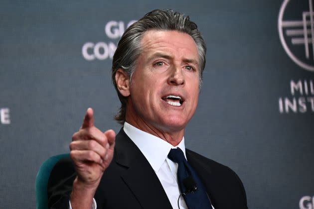 California Gov. Gavin Newsom (D) speaks during the Milken Institute Global Conference in Beverly Hills, California, on May 2, 2023.