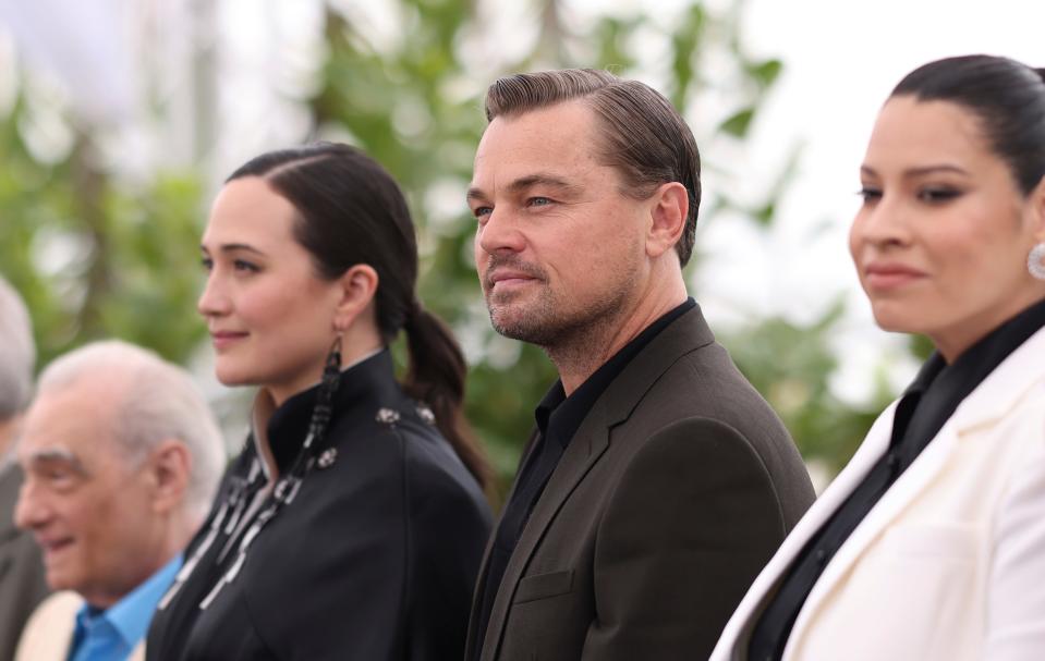 Director Martin Scorsese, from left, Lily Gladstone, Leonardo DiCaprio and Cara Jade Myers pose for photographers in May at the photocall for the film "Killers of the Flower Moon" at the 76th international film festival, Cannes, southern France.