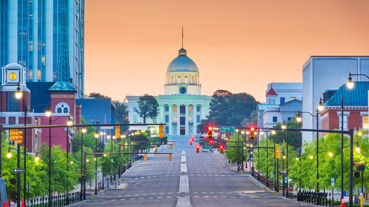 montgomery, alabama, usa with the state capitol at dawn