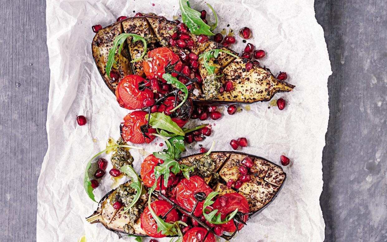 Aubergines roasted with sumac and cherry tomatoes 