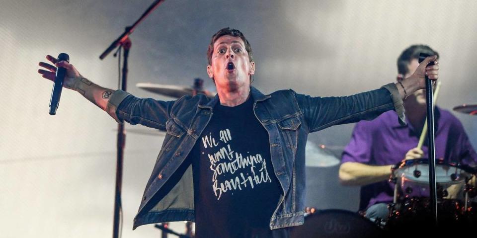 Rob Thomas of Matchbox Twenty performs with the band at the Save Mart Center in Fresno during their Slow Dream tour on Wednesday, May 24, 2023.