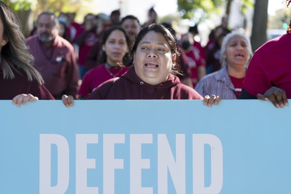 People rally outside the Capitol in support of the Deferred Action for Childhood Arrivals (DACA), during a demonstration on Capitol Hill in Washington, Thursday, Oct. 6, 2022. ( AP Photo/Jose Luis Magana)