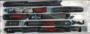 Drill intercepts from VB21-013 showing mineralization