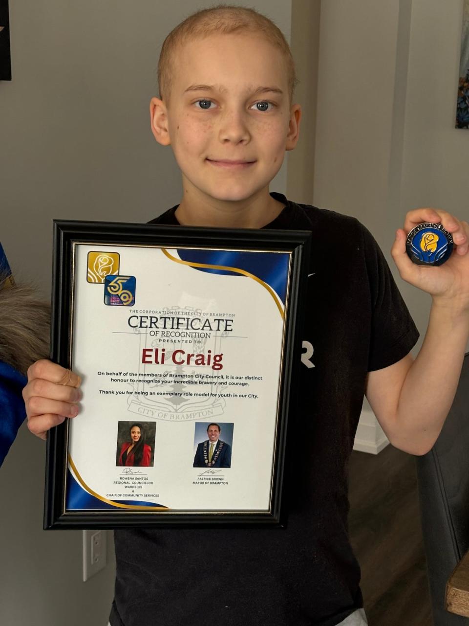 In March, Eli was awarded with a certificate of recognition by city council for his bravery and courage. 'Thank you for being an exemplary role moder for youth in our city,' it read.