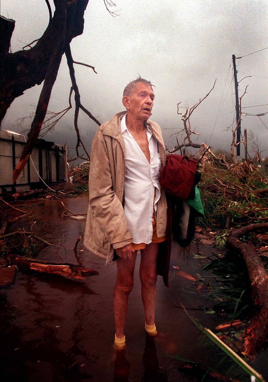 Harold “Tex” Keith, outside his home at Ground Zero, on Aug. 24, 1992, in Florida City after Hurricane Andrew left the Homestead/Florida City area.