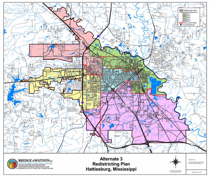 Hattiesburg City Council voted 4-0 to approve alternate plan 3 when redrawing ward lines to align with the 2020 Census results. Councilwoman Deborah Delgado abstained from the vote.