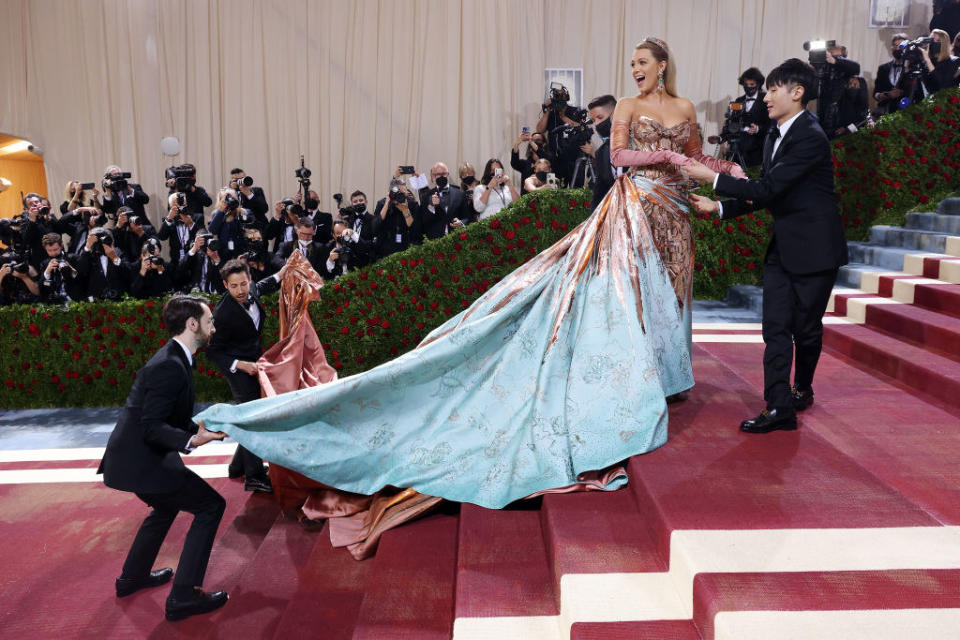 Blake's gown started off copper and transformed into this blue skirt to mirror the 