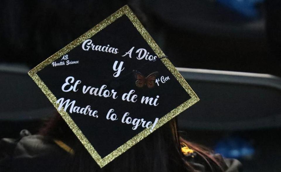 West Hills College Lemoore graduates expressed themselves using their mortar boards at the May 25, 2023 graduation ceremony at Golden Eagle Arena.