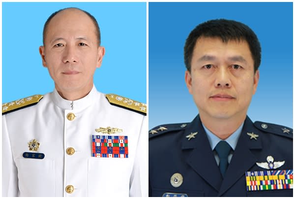 梅家樹升任海軍司令（左），鄭榮豐調任參謀本部副總長執行官晉升空軍二級上將（右）。（國防部提供）