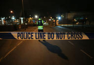 <p>British police guard the entrance to the Manchester Arena stadium in Manchester, United Kingdom on May 23, 2017. A large explosion was reported earlier in the evening and British police confirmed that at least 19 killed and many other wounded at American singer Ariana Grande concert at Manchester Arena. UK officials treating Manchester Arena explosion as possible terrorist incident. (Lindsey Parnaby/Anadolu Agency/Getty Images) </p>