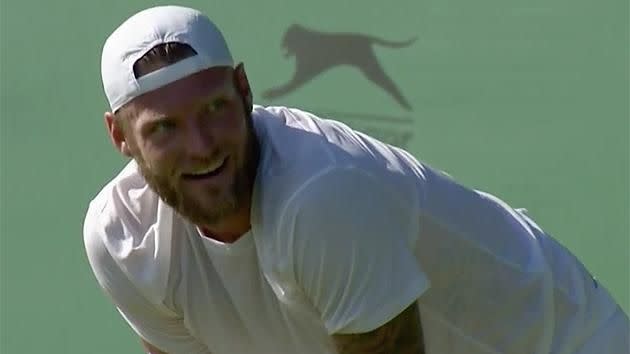 Groth reacts to the double fault. Pic: Wimbledon