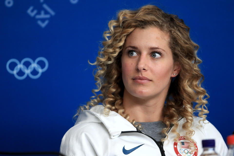 Lindsey Jacobellis, pictured at a Feb. 8 press conference, had been looking forward to overcoming past Olympic disappointments. But she finished fourth on Friday. (Photo: Chris Graythen via Getty Images)