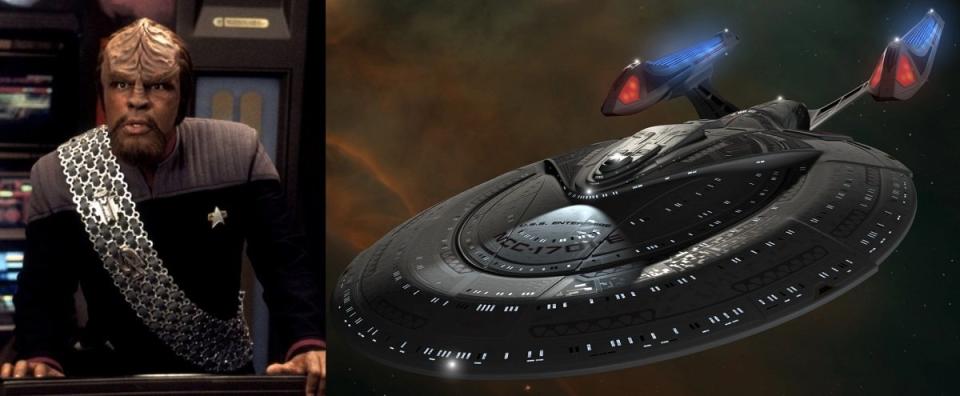 Worf in his Star Trek: Nemesis days, on board the Enterprise-E. 