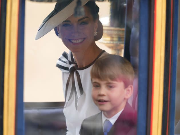 Britain's Princess of Wales and Prince Louis arrive for the Trooping the Colour ceremony at Horse Guards Parade, London.