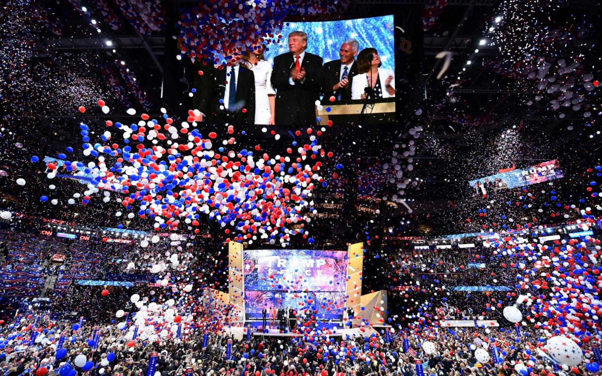 Balloons fall after Donald Trump accepts GOP nomination at Republican Convention in 2016 - Jim Watson/AFP