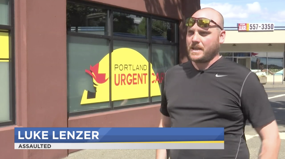 Luke Lenzner says two people attacked him at a Portland, Oregon bar for wearing a "Make America Great Again" hat. (Screenshot: KPTV)