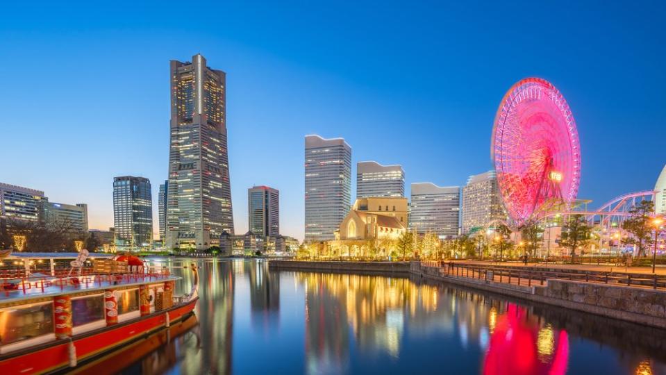 Yokohama at night, town near Tokyo