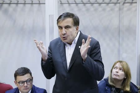 Ukrainian opposition figure and Georgian former President Mikheil Saakashvili speaks during a court hearing in Kiev, Ukraine December 11, 2017. REUTERS/Valentyn Ogirenko