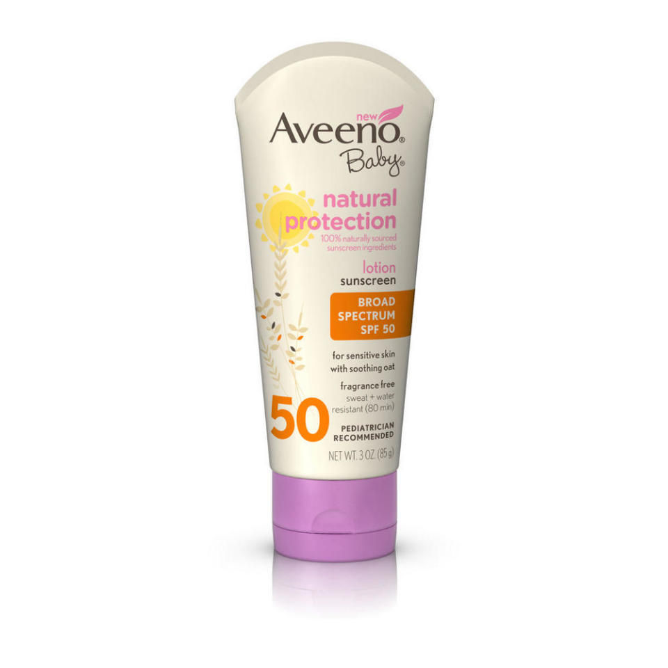 Active Ingredients: 6% Titanium Dioxide, 3% Zinc Oxide Aveeno is known for their calming hypoallergenic oat-based skincare and they’ve paired their soothing lotion with mineral-based sunscreen ingredients. The hydrating formula stays on for up to 80 minutes in the water and provides clear, broad-spectrum protection. The hypoallergenic formula has been approved by the National Eczema Association making it ideal for babies with eczema, rashes, or sensitive skin. Aveeno Baby Natural Protection SPF 50 ($11)