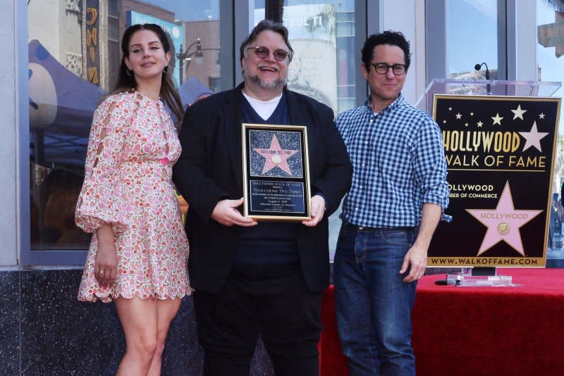 Lana Del Rey, Guillermo del Toro and J.J. Abrams, from left to right, attend del Toro's Hollywood Walk of Fame ceremony in 2019. File Photo by Jim Ruymen/UPI