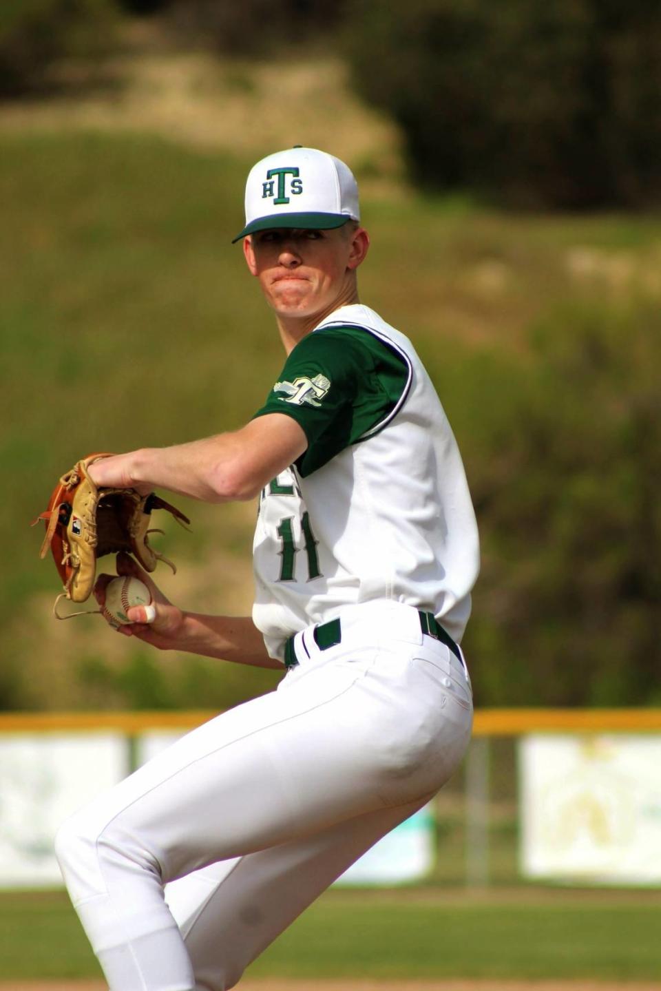 Quincy Winkler throws a pitch for Templeton High. Winkler will play baseball at Cal Poly next year.