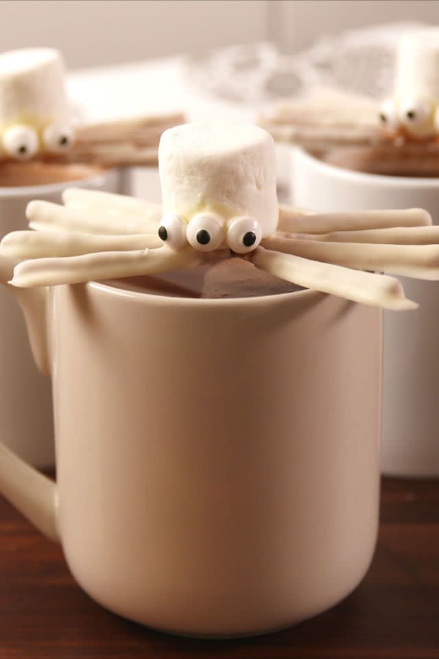 <p>Perfect mug toppers.</p><p>Get the <a href="https://www.delish.com/uk/cooking/recipes/a29378616/halloweentown-marshmallow-spiders-recipe/" rel="nofollow noopener" target="_blank" data-ylk="slk:Halloweentown Marshmallow Spiders;elm:context_link;itc:0;sec:content-canvas" class="link ">Halloweentown Marshmallow Spiders</a> recipe.</p>