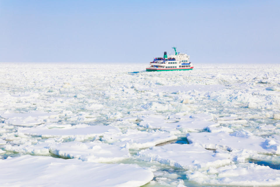 北海道冬季限定，搭破冰船出海看流冰。(圖/shutterstock.com)