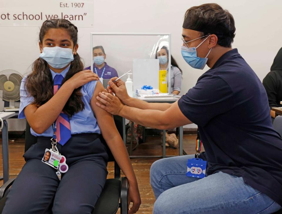 First in class: Malaika Khalid becomes the first London pupil to be vaccinated against covid in the universal 12-15 cohort (Nigel Howard)