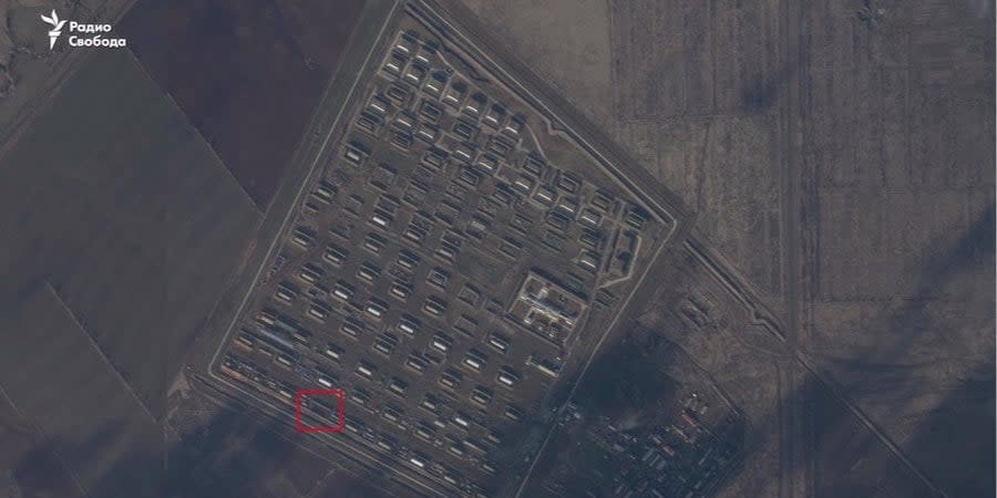 The satellite image shows the absence of at least one of the buildings intended for ammunition storage