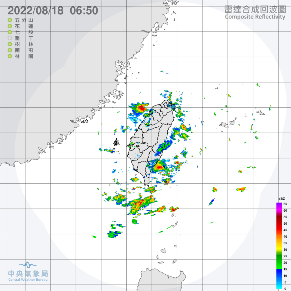 今天東半部地區與澎湖將有局部短暫陣雨或雷雨，其他地區包括金門、馬祖則是多雲的天氣。   圖：中央氣象局/提供