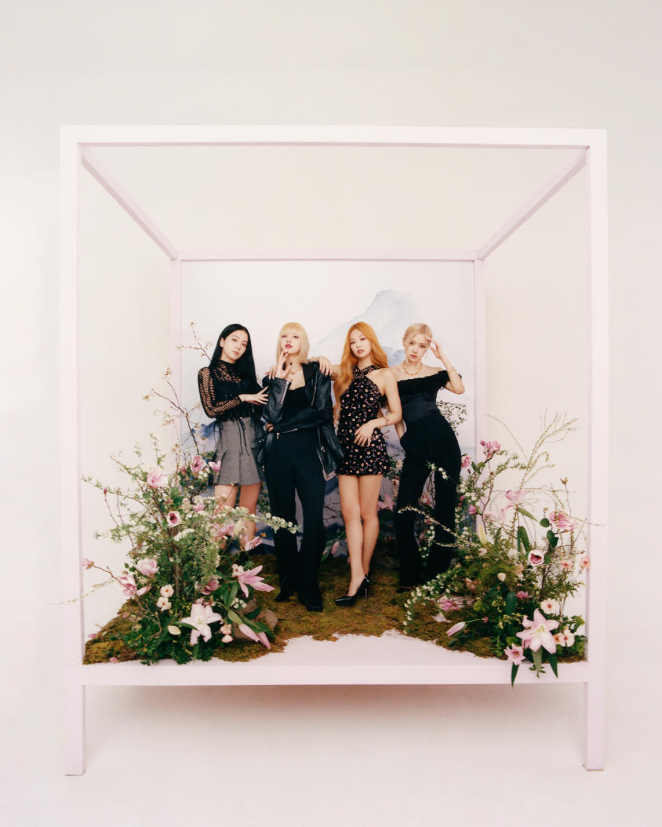 Blackpink photographed in Seoul, South Korea, on April 9, 2022, by Peter Ash Lee. - Credit: Fashion direction by Alex Badia. Produced by Katt Kim at MOTHER. Set design by Minkyu Jeon. Styling by Minhee Park. Hair by Lee Seon Yeong. Makeup by Myungsun Lee. Nails by Eunkyoung Park. Jisoo, full outfit: Dior; Jewelry: Cartier. Lisa, full outfit: Celine; Shoes: Celine; Jewelry: Bvlgari. Jennie, full outfit: Chanel; Shoes: Stylist personal item; Jewelry: Chanel. Rosé, full outfit: Saint Laurent; Shoes: Saint Laurent; Jewelry: Tiffany & Co.