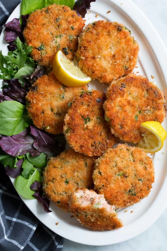 <p>Cooking Classy</p><p>Salmon patties are perfectly crisp on the outside and deliciously tender and flaky on the inside! Made with fresh salmon instead of canned and full of flavor. A hearty salmon dinner that’s sure to impress!</p><p><strong>Get the recipe: <a href="https://www.cookingclassy.com/salmon-patties-salmon-cakes/" rel="nofollow noopener" target="_blank" data-ylk="slk:Salmon Patties;elm:context_link;itc:0;sec:content-canvas" class="link rapid-noclick-resp"><em>Salmon Patties</em></a></strong></p>