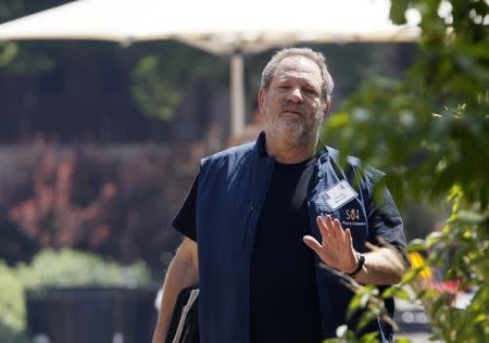 Hollywood film producer Harvey Weinstein of The Weinstein Company gestures during a break on the first day of the Allen and Co. media conference in Sun Valley, Idaho July 9, 2014. REUTERS/Rick Wilking