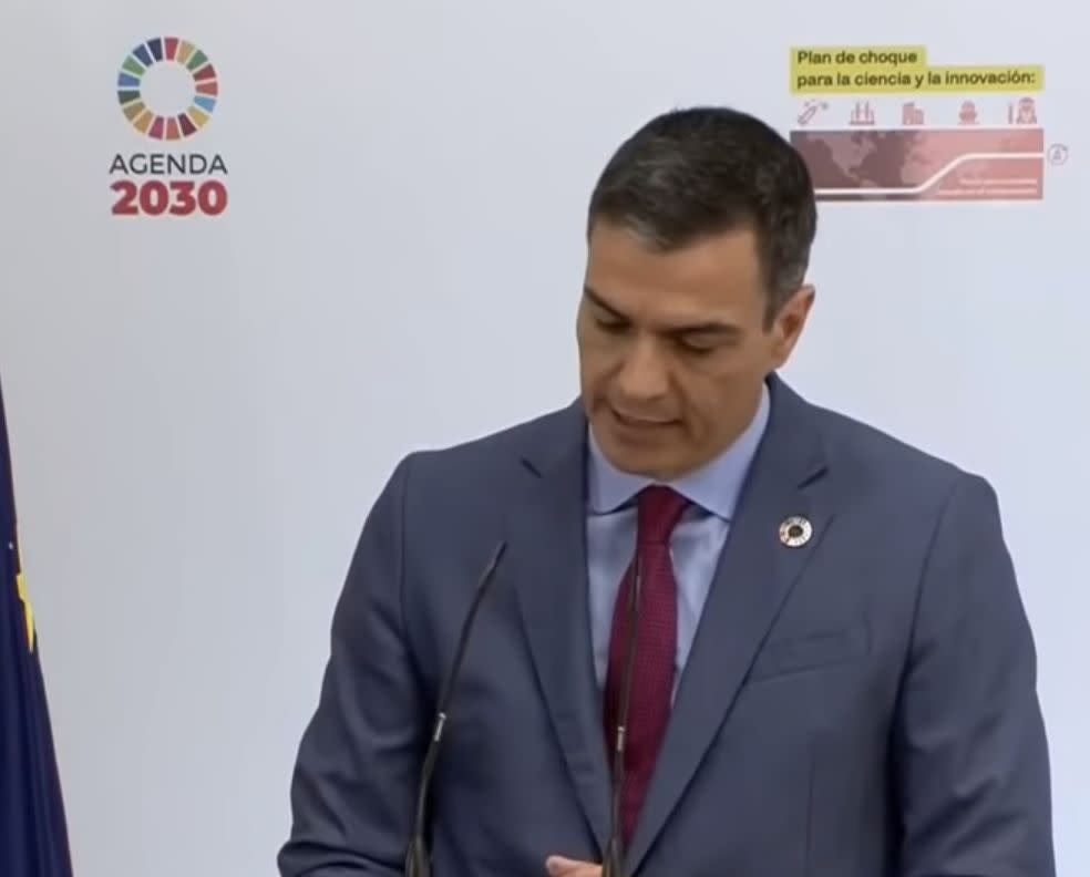 Pedro Sánchez durante la presentacion oficial del Plan de choque para la ciencia y la innovación