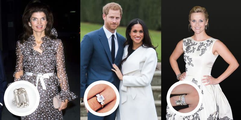<p>When anyone—celebrity or otherwise—pops the question, the first thing we always want to see is the sparkle. From Elizabeth Taylor's iconic rock to <a href="http://www.townandcountrymag.com/style/jewelry-and-watches/a14538399/paris-hilton-chris-zylka-engagement-ring-worth-cost-details/" rel="nofollow noopener" target="_blank" data-ylk="slk:Paris Hilton's jaw-dropping engagement bling;elm:context_link;itc:0;sec:content-canvas" class="link ">Paris Hilton's jaw-dropping engagement bling</a> to <a href="https://www.townandcountrymag.com/style/jewelry-and-watches/g26824784/jennifer-lopez-engagement-rings-pics/" rel="nofollow noopener" target="_blank" data-ylk="slk:Jennifer Lopez's six (!!) engagement rings;elm:context_link;itc:0;sec:content-canvas" class="link ">Jennifer Lopez's six (!!) engagement rings</a>, celebrities have given us a lifetime supply of <a href="http://www.townandcountrymag.com/style/jewelry-and-watches/g10000044/famous-engagement-rings-from-old-hollywood/" rel="nofollow noopener" target="_blank" data-ylk="slk:ring inspiration.;elm:context_link;itc:0;sec:content-canvas" class="link ">ring inspiration.</a> No matter the stone type (we've got sapphire, emeralds, and canary yellow diamonds ahead) to the carat size (including a 40+ carat stone), there's a dazzling celebrity engagement sparkler for every sense of style. </p><p>Here are <a href="http://www.townandcountrymag.com/style/jewelry-and-watches/g13060157/famous-royal-engagement-rings/" rel="nofollow noopener" target="_blank" data-ylk="slk:the most gorgeous;elm:context_link;itc:0;sec:content-canvas" class="link ">the most gorgeous</a> rings of all time, as seen on our favorite celebrities, royals, and boldface names.<br></p>
