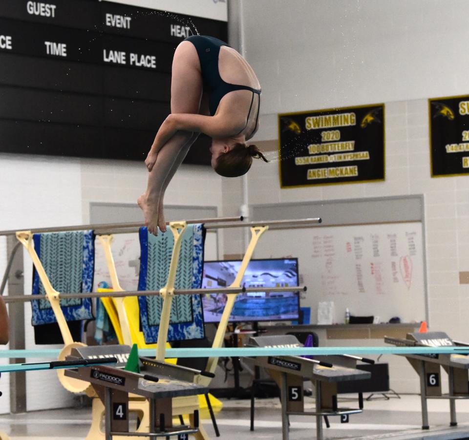Corning senior diver Brooke Terwilliger during practice Sept. 14, 2023 at Corning-Painted Post High School.