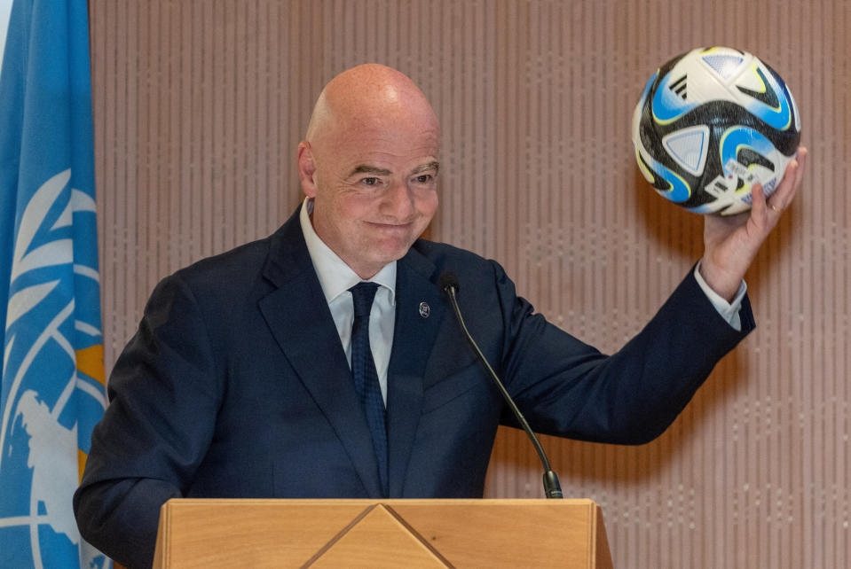 FIFA-Präsident Gianni Infantino bei einem UN-Gesundheitsgipfel im Mai in Genf (Bild: REUTERS/Denis Balibouse)