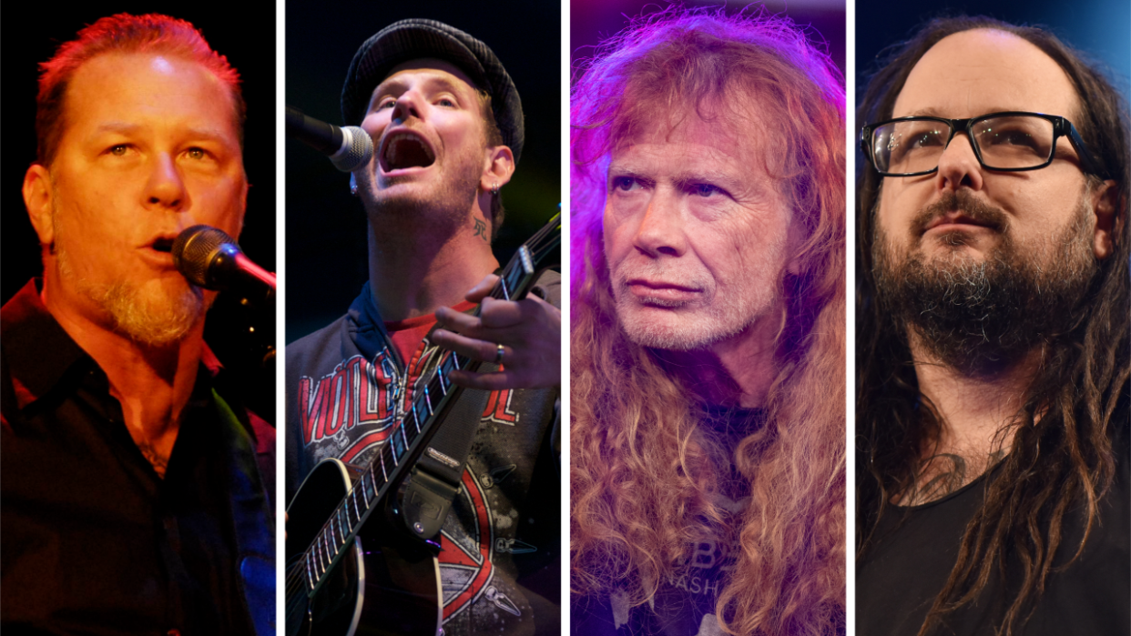  Photos of Metallica, Corey Taylor, Megadeth and Korn onstage. 