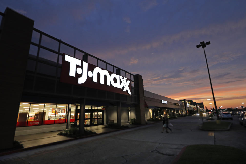 FILE - In this Aug. 15, 2019, photo shoppers enter a T.J. Maxx in Harahan, La.. Don't count on a favorite store being open on Easter Sunday. Several stores will be closed March 31, 2024, in observance of the holiday. (AP Photo/Gerald Herbert)