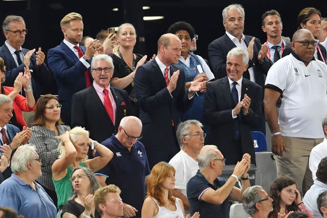 <p>Ashley Western/Colorsport/Shutterstock </p> William takes in the action at the 2023 Rugby World Cup match between Wales and Fiji.