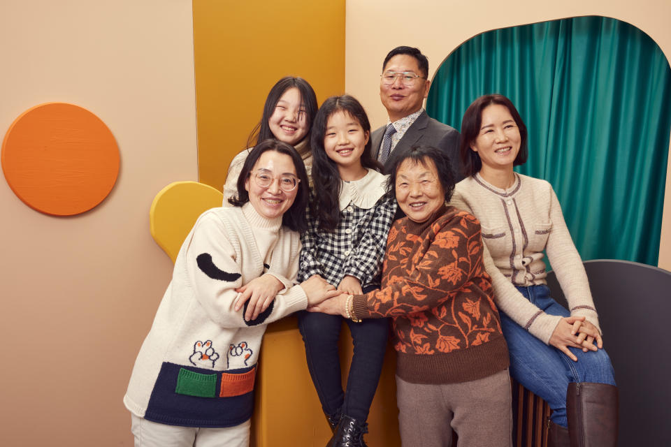 PARK CITY, UTAH - JANUARY 21: (L-R) Sunok Park, Jinhae Ro, Jinpyeong Ro, Seungeun Kim, Yeongbok Woo and Soyeon Lee of Beyond Utopia pose for a portrait at Getty Images Portrait Studio at Stacy's Roots to Rise Market on January 21, 2023 in Park City, Utah. (Photo by Emily Assiran/Contour by Getty Images for Stacy's Pita Chips)