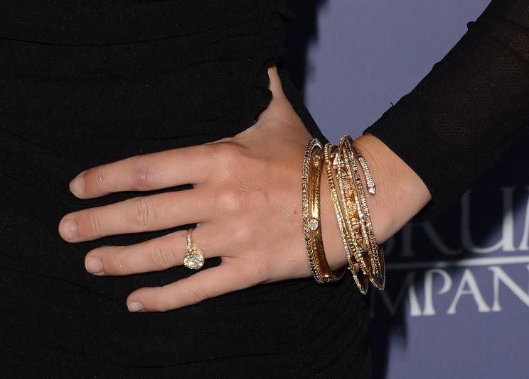 A close-up of Miley's engagement ring. Photo: Getty.